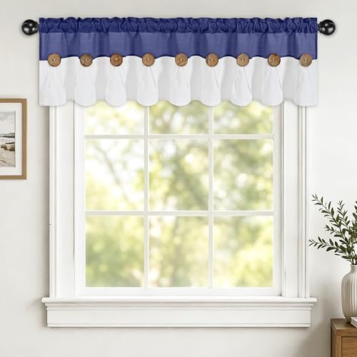 FRAMICS Farmhouse Valance Curtains, Boho Cotton Linen Kitchen Valance, Rustic - Image 2
