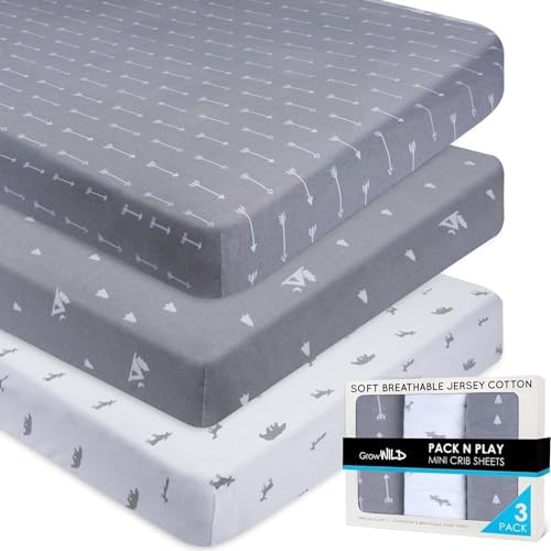 GROW WILD Pack n Play Sheets 3-Pack, Soft Mini Crib Sheet | by %E2%80%8EGrowWild