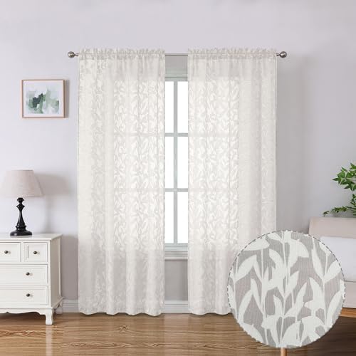 Lecloud Leia Living Room Ivory Sheer Curtains 72 Inch Length 2 Panels, Airy & by Lecloud