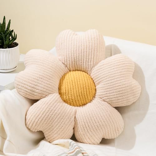 Sioloc Flower Shaped Throw Pillow, Fun Daisy Pillow, 15.7" White Cute by HEALTHYCOMFORTLIFE