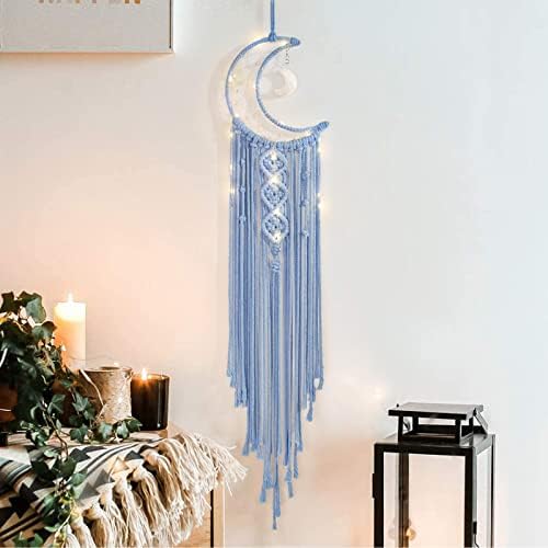 Boho Macrame Wall Hanging, Crochet Moon Star Dream Catcher by ANROYE