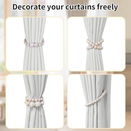 KLOGTSIND Magnetic Curtain Tiebacks, 2 Pack Wood Bead Curtain Holdbacks - Image 4