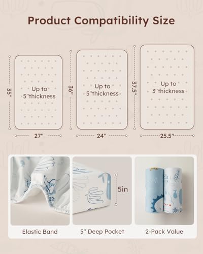Yoofoss 2-Pack Pack and Play Sheets Fitted 38x26 - Image 4
