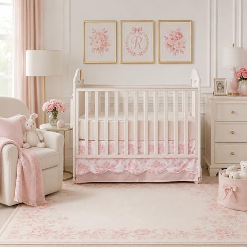 Brandream Scallop Edge Organic Cotton Crib Skirt Girls Toddler Bedskirt Baby - Image 5