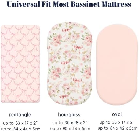 PHF 3 Pack Soft Bassinet Sheets, Floral & Bow Breathable Comfy Cradle Sheets - Image 4