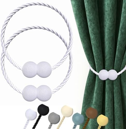 Hion Magnetic Curtain Tiebacks White 2pcs, Curtain Holdbacks Hooks Holders by Hion