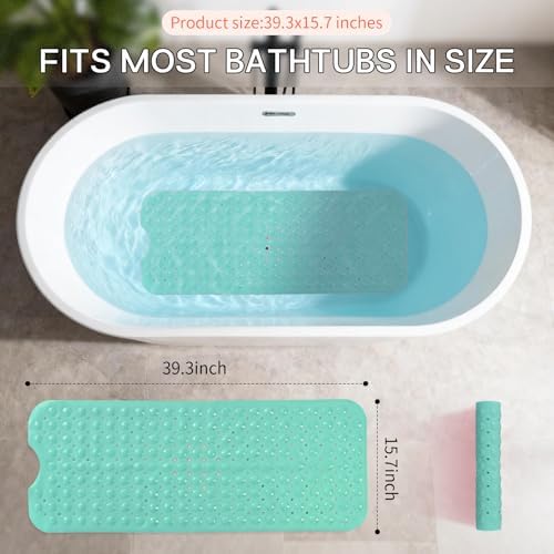 Anti-Slip Bathtub Shower Mat 40×16 Inch Turquoise Green - Image 3