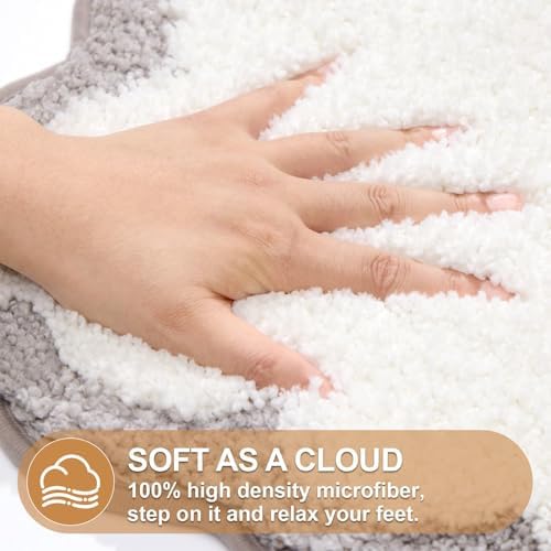 ORTIGIA Long Cute Scalloped Bathroom Rugs Runner, Fun White and Gray Plush - Image 4