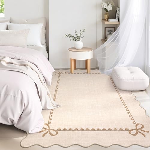 GarveeHome Scalloped Bow Rug 4x6 Washable Beige Rug - Image 3