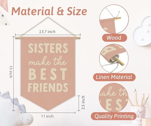 Girls Room Decor, Sisters Make the Best Friends Linen Canvas Banner - Image 4