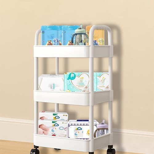 Baby Diaper Cart with Wheels and Handle 3 Tier Rolling Cart Diaper Organizer - Image 3