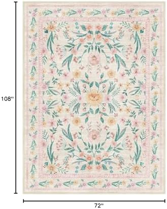 7x9 Pink Boho Floral Area Rug – Washable Non-Slip Soft Carpet - Image 2