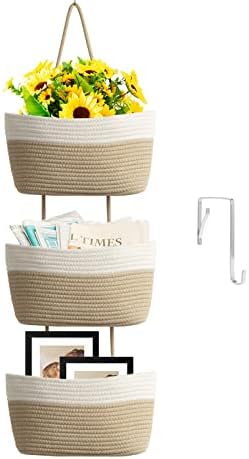 TeoKJ Over the Door Hanging Basket, 3-Tier Woven Cotton Wall-Mounted Storage by TeoKJ