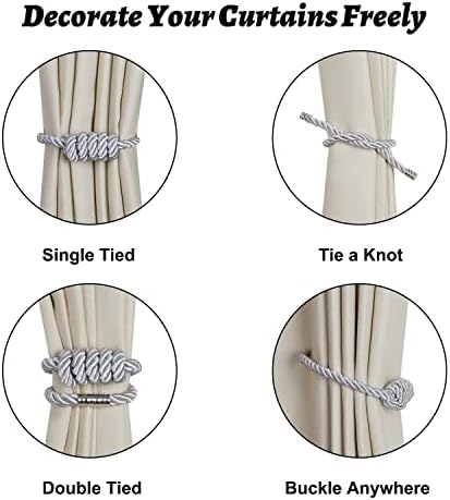 BEL AVENIR Magnetic Curtain Tiebacks 4 Pack Hand-Woven Curtain Ties - Image 3