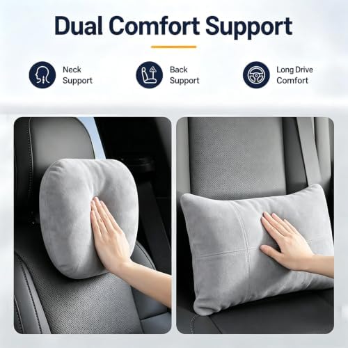 2 PCS Car Pillow for Driving Seat Soft Suede Headrest Neck & Lumbar Support - Image 2
