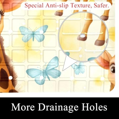 Shower Mat Non Slip, Giraffes Butterflies Anti Slip Bath Mat - Image 2