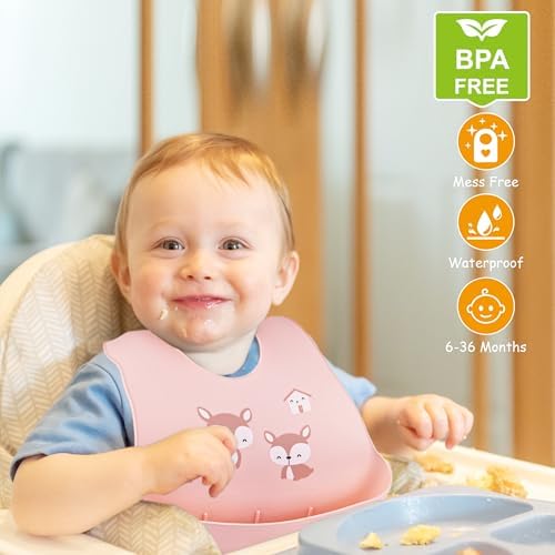 2 Pack Silicone Baby Bibs Adjustable Fit Waterproof Bib - Image 7