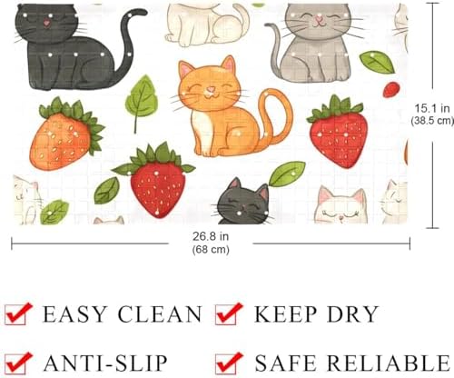 Bathtub Mat Non Slip 26.8x15.1 Inch, Strawberry Cats Shower Mat - Image 4