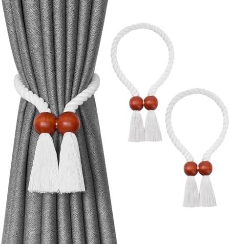 NICEEC 2 Pack Wooden Ball Magnetic Curtain Tiebacks Boho Home Decor Drape Tie by NICEEC