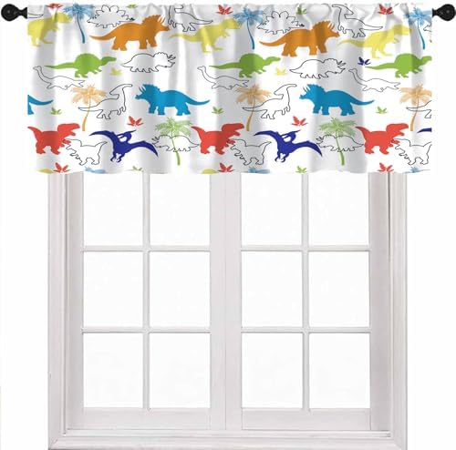 Dinosaur Kids Valance Curtains, Cartoon Colorful Dino Blackout Window Drapes by Unknown
