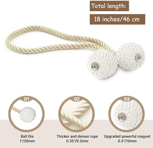 Hion Magnetic Curtain Tiebacks Beige 2pcs, Curtain Holdbacks Hooks Holders - Image 2