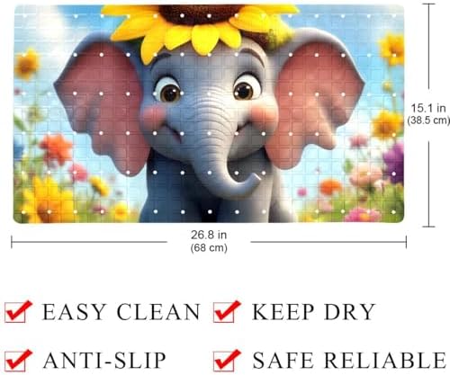 Bathtub Mat Non Slip 26.8x15.1In, Elephant Bath Mat - Image 4