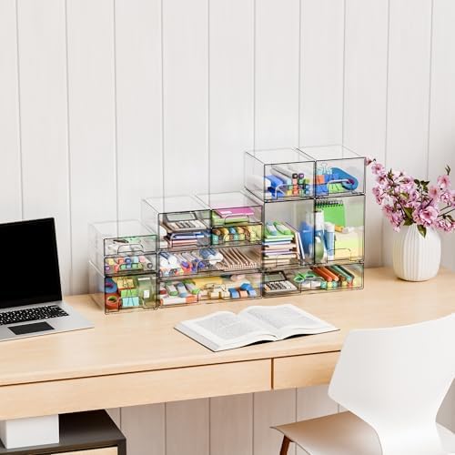 Yieach 12.1''W Clear Stackable Storage Drawers, Makeup Organizers, Plastic - Image 7