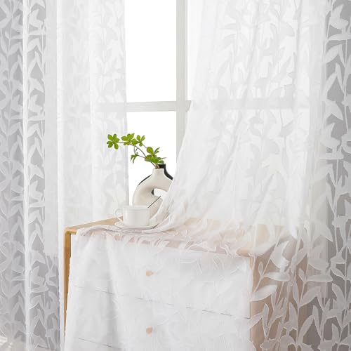 Lecloud Leia White Sheer Curtains 54 Inch Length 2 Panels, Voile Light - Image 7