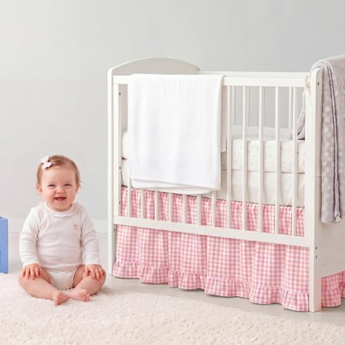 Gingham Crib Skirt Dust Ruffle 52 x 28 Inch 100% Cotton - Image 4