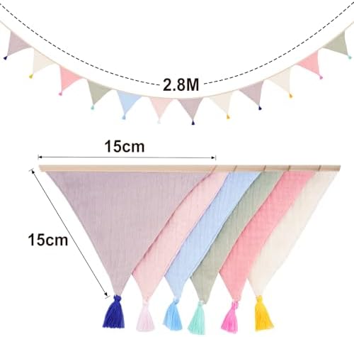 Pre-Strung Cotton Fabric Bunting Banner, 9Ft Morandi Triangle Pennant Banner - Image 2