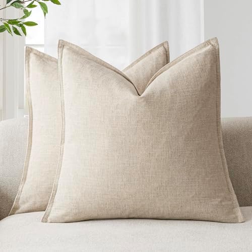 Foindtower Linen Solid Decorative Throw Pillow Covers 20x20 Natural Beige by Foindtower