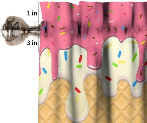 Ice Cream Valances Curtain Chocolate Pink White Waffles Pattern Window - Image 3