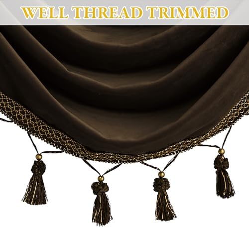StangH Extra Wide Brown Waterfall Valance Curtain W98 inches, 1 Panel - Image 3
