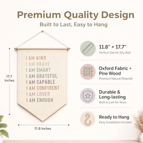 Kids Affirmations Wall Decor Banner, I Am Kind Smart Loved Enough Positive - Image 2