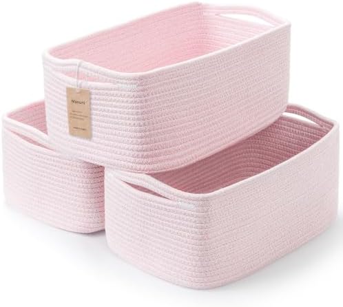 3 Pack Small Storage Baskets for Organizing, 11.8×7.8×5.1", Mixed Pink by MaxuniTechLife
