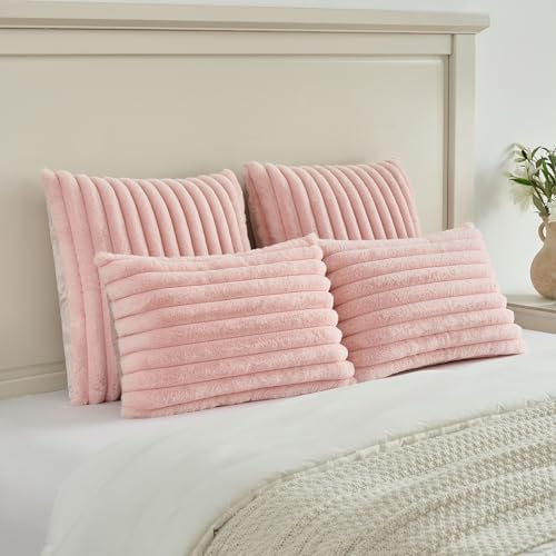 FUTEI Pack of 2 Faux Fur Throw Pillow Covers 22x22 Inch - Image 5