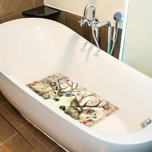 Shower Mat Non Slip 26.8 x 15.1 Inches, Deers and Florals Bathtub Mat Shower - Image 5