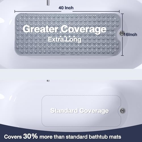Extra Long Bathtub Mat Non Slip Bath Mat Gray 40"x16" Full Size - Image 2