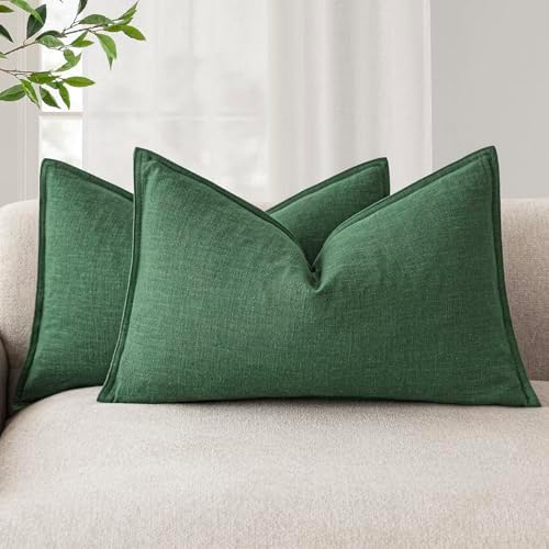 Foindtower Decorative Linen Lumbar Throw Pillow Covers 12x20 Pine Green by Foindtower