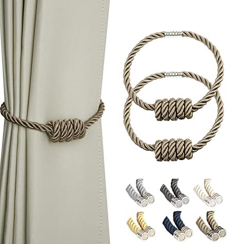 BEL AVENIR Magnetic Curtain Tiebacks 2 Pack Hand-Woven Curtain Ties by BELAVENIR