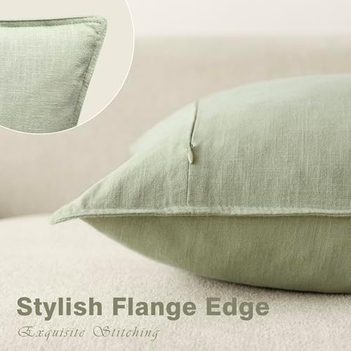 Foindtower Linen Solid Decorative Throw Pillow Cover 20x20 Inch Light Green - Image 3
