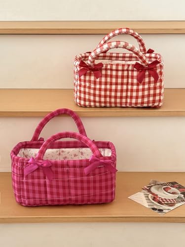 Small Storage Basket Organizer, Mini Fabric Gingham Storage Baskets - Image 4