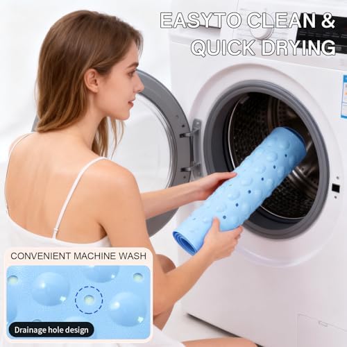 Anti-Slip Bathtub Shower Mat 40×16 Inch Opaque Light Blue - Image 5