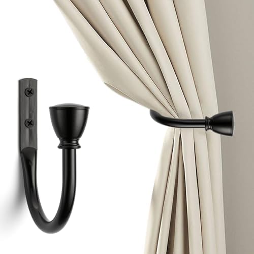 2 Pack Black Curtain Hooks for Drapes, Metal Curtain Tiebacks - Image 2