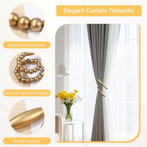 Wood Bead Curtain Tiebacks 2 Pack, No Drill Curtain Holdbacks - Image 4