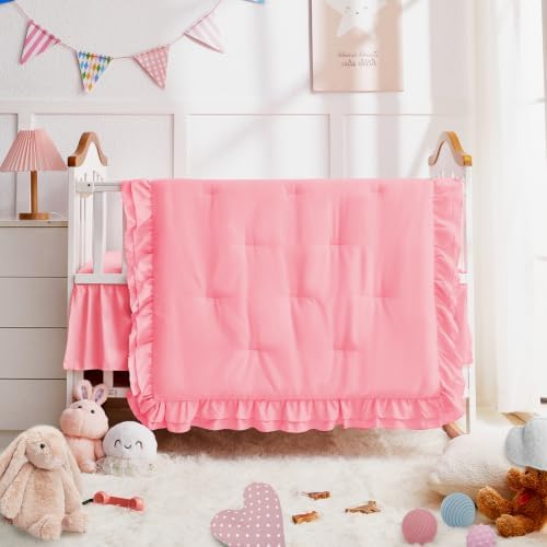 Crib Bedding Set for Girls, 3-Piece Ruffle Baby Bedding Crib Set - Image 2