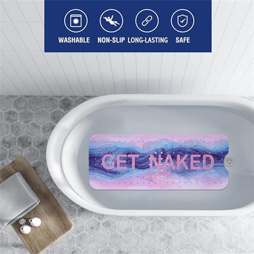 Pink Blue Bathtub Mat Non Slip 40x16in Extra Long Marble Bath Mat - Image 2