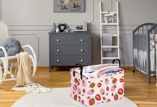 Strawberry Print Storage Box Girls Gifts Basket Clothes Hamper Basket - Image 5