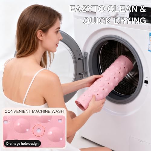 Anti-Slip Bathtub Shower Mat 40×16 Inch Opaque Pink - Image 7