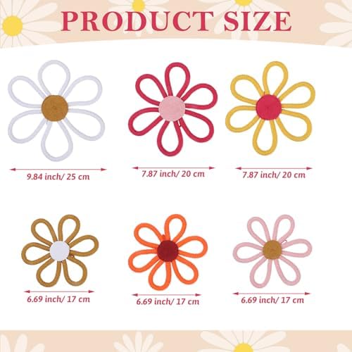 Barydat 6 Pcs Boho Nursery Decor Daisy Flower Woven Macrame Wall Hanging 3 Size - Image 2